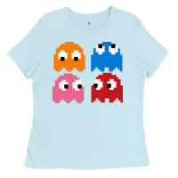 Baby Blue pacman ghosts cool retro 80s Ladies Tee - artisFamous