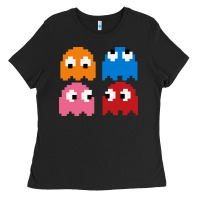 Black pacman ghosts cool retro 80s Ladies Tee - artisFamous