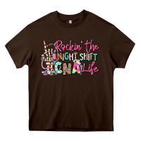 Chocolate Brown rockin the night shift cna life Heavy Core Tee - RanaPortraitStore