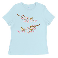 Baby Blue cherry blossom sakura with bird Ladies Tee - artisFamous