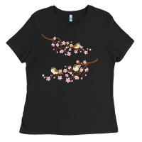 Black cherry blossom sakura with bird Ladies Tee - artisFamous