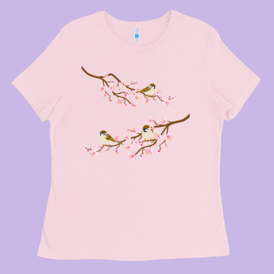 Cherry Blossom Sakura With Bird Ladies Tee Designed By Artisfamous