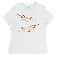 White cherry blossom sakura with bird Ladies Tee - artisFamous