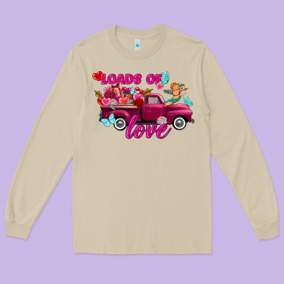 Loads Of Love Valentine's Day Truck Long Sleeve Tee Designed By Fadigitalartstudio