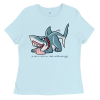 Baby Blue Sharkdog Sticker Ladies Tee - artisFamous