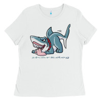 White Sharkdog Sticker Ladies Tee - artisFamous