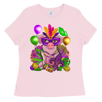 Bubblegum Pink Mardi Gras Pig Ladies Tee - HowdyJamesFarm