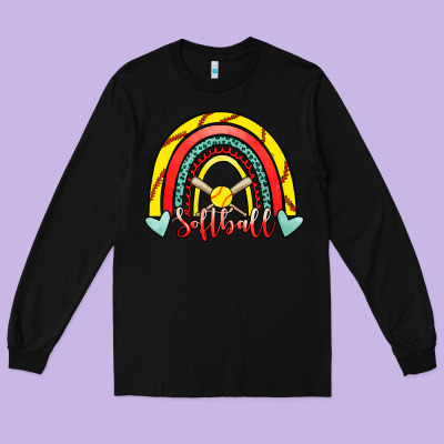 Softball Rainbow Long Sleeve Tee Designed By Ranaportraitstore