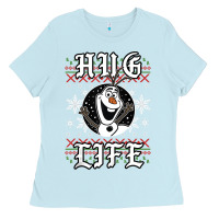 Baby Blue fro.zen o.l.a.f hug life ugly christmas sweater style shirt Ladies Tee - artisFamous