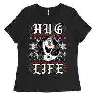 Black fro.zen o.l.a.f hug life ugly christmas sweater style shirt Ladies Tee - artisFamous