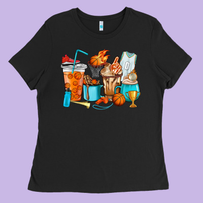 Basketball Coffee Cups Ladies Tee Designed By Howdyjamesfarm