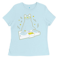 Baby Blue cat dj Ladies Tee - artisFamous