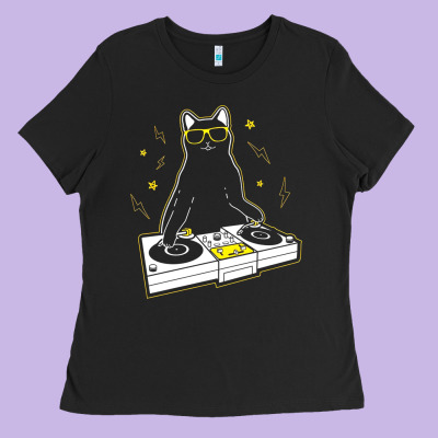 Cat Dj Ladies Tee Designed By Artisfamous