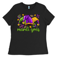 Black Mardi Gras with jester hat Ladies Tee - HowdyJamesFarm