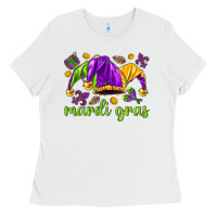 White Mardi Gras with jester hat Ladies Tee - HowdyJamesFarm
