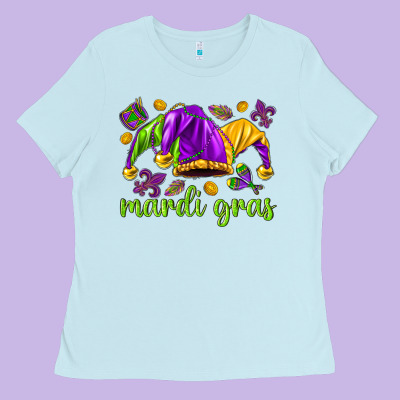 Mardi Gras With Jester Hat Ladies Tee Designed By Howdyjamesfarm
