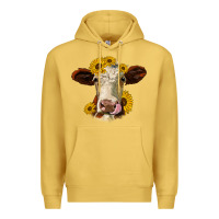 Antique Gold hereford cattle sunflowers heifer Premium Hoodie - Jasminsmagicworld