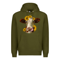 Army Green hereford cattle sunflowers heifer Premium Hoodie - Jasminsmagicworld