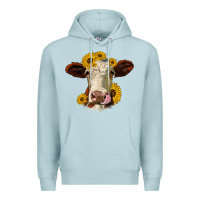 Blue Mist hereford cattle sunflowers heifer Premium Hoodie - Jasminsmagicworld