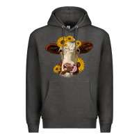 Charcoal Heather hereford cattle sunflowers heifer Premium Hoodie - Jasminsmagicworld
