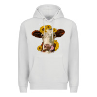 Dove Grey hereford cattle sunflowers heifer Premium Hoodie - Jasminsmagicworld