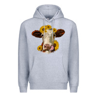 Heather Grey hereford cattle sunflowers heifer Premium Hoodie - Jasminsmagicworld
