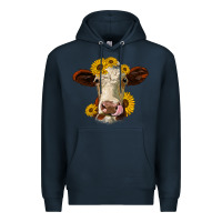Navy hereford cattle sunflowers heifer Premium Hoodie - Jasminsmagicworld