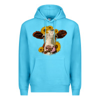 Ocean Blue hereford cattle sunflowers heifer Premium Hoodie - Jasminsmagicworld