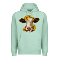Seafoam hereford cattle sunflowers heifer Premium Hoodie - Jasminsmagicworld