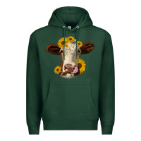 Sports Green hereford cattle sunflowers heifer Premium Hoodie - Jasminsmagicworld