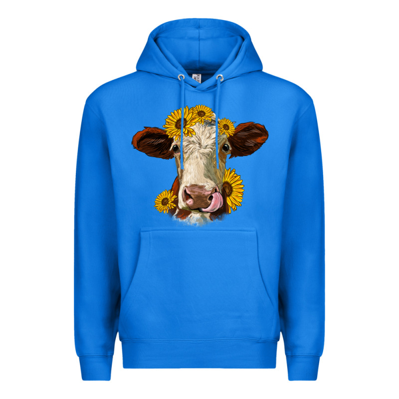 Hereford Cattle Sunflowers Heifer Premium Hoodie by Jasminsmagicworld | Teevron