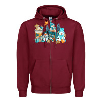 Burgundy winter snowman coffee cups Zipper Hoodie - AdoDesignShop