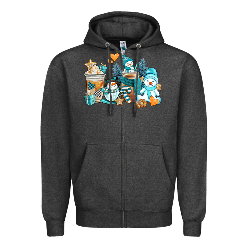 Winter Snowman Coffee Cups Zipper Hoodie by AdoDesignShop | Teevron