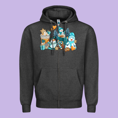 Winter Snowman Coffee Cups Zipper Hoodie Designed By Adodesignshop