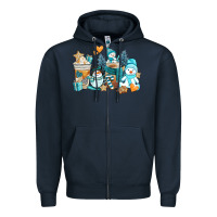 Navy winter snowman coffee cups Zipper Hoodie - AdoDesignShop