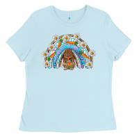 Baby Blue Easter Bunny with carrot rainbow Easter Day Ladies Tee - HowdyJamesFarm
