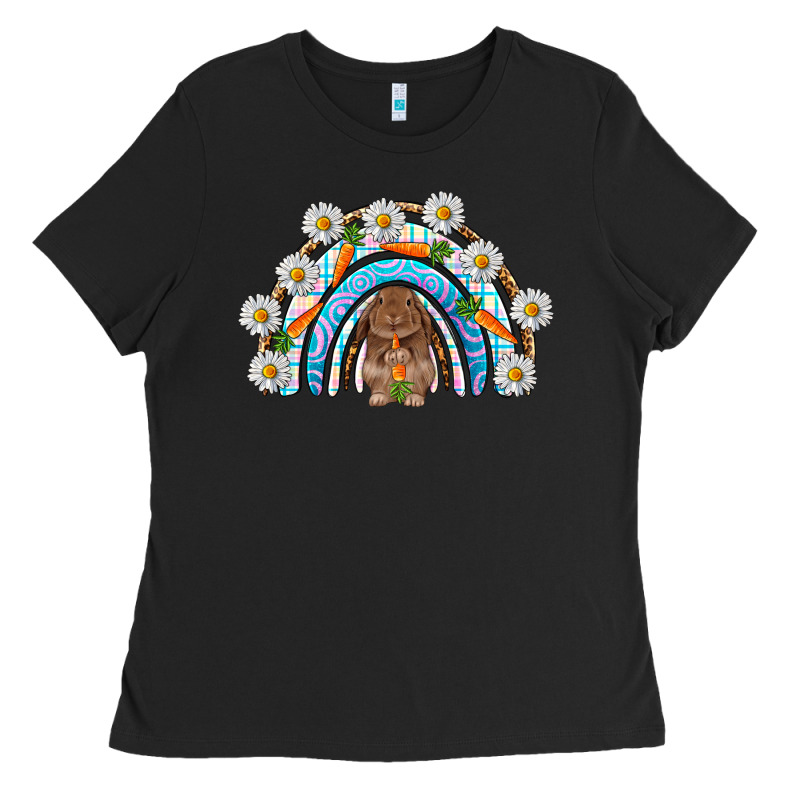 Easter Bunny With Carrot Rainbow Easter Day Ladies Tee by HowdyJamesFarm | Teevron