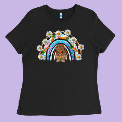 Easter Bunny With Carrot Rainbow Easter Day Ladies Tee Designed By Howdyjamesfarm