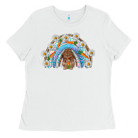 White Easter Bunny with carrot rainbow Easter Day Ladies Tee - HowdyJamesFarm