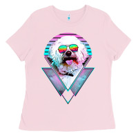 Bubblegum Pink bichons frise dog vintage Ladies Tee - artisFamous