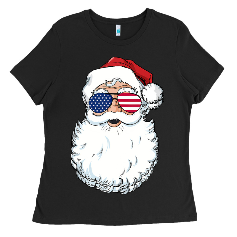 Santa Claus  U.s.a Sunglasses Christmas In July Santa Ladies Tee by artisFamous | Teevron