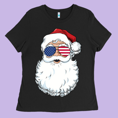 Santa Claus  U.s.a Sunglasses Christmas In July Santa Ladies Tee Designed By Artisfamous