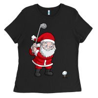 Black santa claus golf christmas golfer golfing gift Ladies Tee - artisFamous