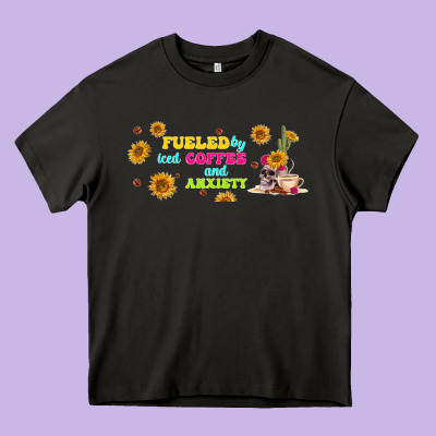 Fueled By ıced Coffee And Anxiety Heavy Core Tee Designed By Tumblerdesignbyshophia