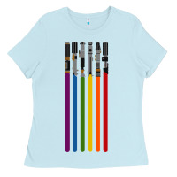 Baby Blue rainbow lightsaber Ladies Tee - artisFamous