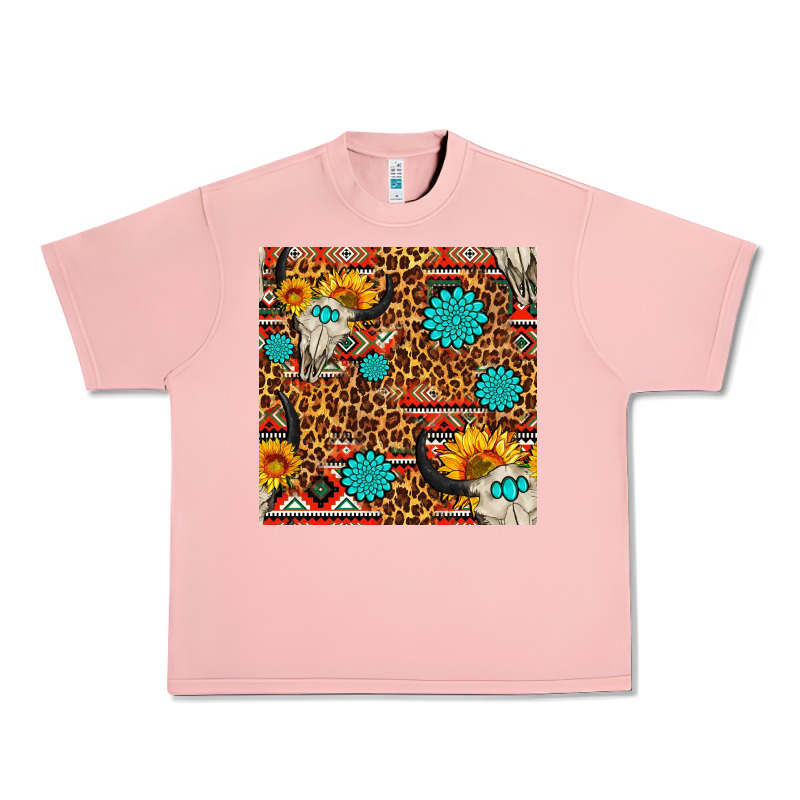 Western Aztec Bull Skull Seamless Pattern Urban Heavy Tee by FaDigitalArtStudio | Teevron