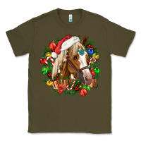 Army Green horse christmas wreath Classic Tee - CowGirlArtShop