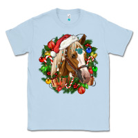 Dusty Blue horse christmas wreath Classic Tee - CowGirlArtShop