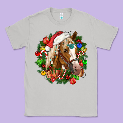 Horse Christmas Wreath Classic Tee Designed By Cowgirlartshop