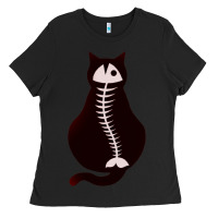 Black Cat with Fish Bone Ladies Tee - artisFamous
